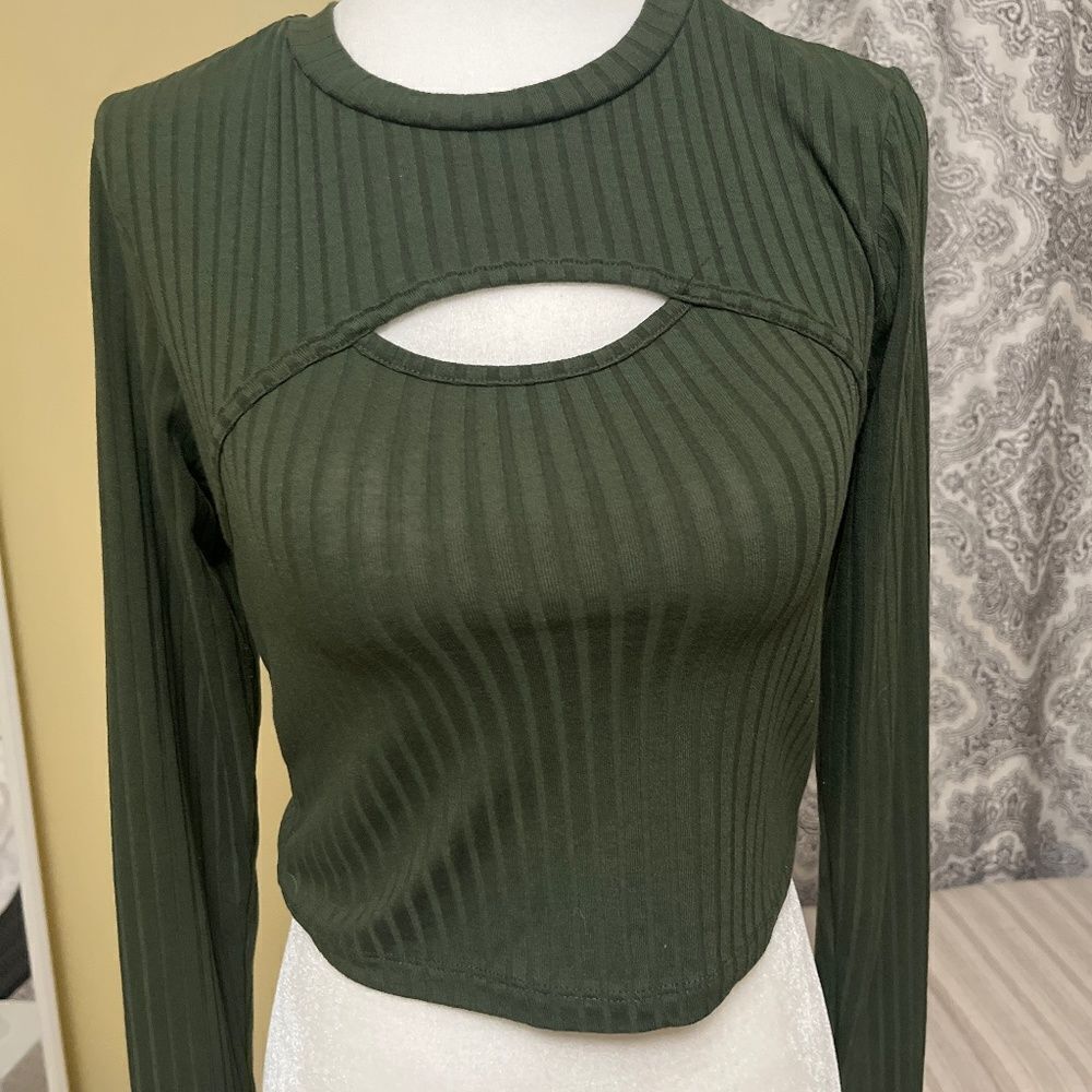 Lily Rose Olive Green Long Sleeve Crop Top Co Ord Set Size XS